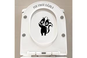 N.I.Edit.H - Pegatina WC/Tierna Mofeta con Texto Por Favor Bájala/Tapa Váter/Toilet Sticker/Infantil/Decal Warning/Mofeta: 11.5 x 15.5 cm - Por favor bájala: 15.8 x 0.45 CM/Educativo