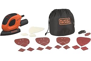 ‎BLACK+DECKER BLACK+DECKER Dreieckschleifer Mouse für staubfreies Schleifen (55 Watt Schleifmaschine, Schleifplatte 133 x 95 mm, Schleifen/Polieren, inkl. Schleifpapiere + Fingerschleifpapier) BEW230BCA