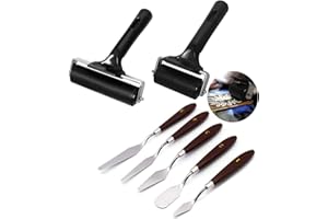 Zliger 2 Stück Gummiwalze Farbwalze Gummi Brayer Roller Druckgrafik Roller Blockdruck Linolwalze & Palettenmesser Malwerkzeug Set Edelstahl Palette Messer Malmesser für Handwerk Ölgemälde Tool