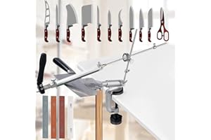 SEAAN Affilacoltelli manuali professionali con 4 mole, affilacoltelli ad angolo fisso con rotazione Pro RX-008, set di utensili per affilare la cucina professionale