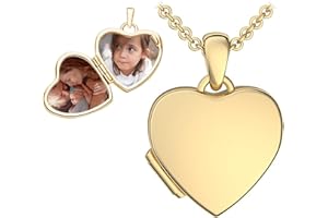 Amoonic Kinder Medaillon Herz zum Öffnen für Bilder in Silber 925 und Gold/Rosegold vergoldet I Halskette Mädchen Kette 38cm I Foto Upload Service & Gravur I Schmuck Geschenk für Kinder