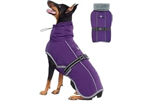 OUOBOB Manteau pour chien, grand manteau d'hiver pour chien, gilet imperméable pour chien, manteau de neige chaud réfléchissant pour chien, tenue de vêtements pour chien, coupe-vent réglable avec