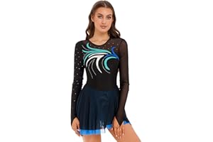 Kaerm Kürkleider Eiskunstlauf Damen Rollkunstlauf Kleid Langarm Tanzkleid Strass Glitzer Ballettanzug Ballett Body Mit Rock Ballerinas Kostüm Dancewear