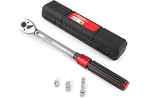 FOURROBBER Clé Dynamométrique 3/8 ''réglable à 72 dents Clé à Cliquet(10-60 Nm) 2 adaptateurs (3/8 '-1/4' et 3/8'-1/2 ') Précision±3% kit d’entretien pour vélos de route et de montagne