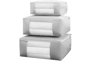 GTDOOCE Lot de 3 Sac de Rangement Vetement,Grand Housse de Rangement Vetement,Sac Rangement Vetement Pour Couette en Epais Non-Tissé pour Couvertures Jouets Vêtements