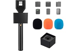 CaTeFo StarRig PRO-HC for DJI Mic Mini Rode Wireless Go Microphone Stand Handheld Interview Go Grip with 6.35 mm Thread 3 Colours Foam and Microphone Flag Adapter for Vlog Podcast Reports