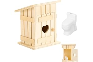 PINYENR Wichtel Toilettenhäuschen aus Holz,Miniatur Toilettenhäuschen Miniatur WC Toilettenhaus Toilettensitz Deko Wichtelhaus Holz Wichtel Zubehör Weihnachten