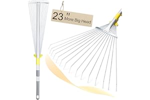 JARDINEER Adjustable Leaf Rake Long Handle, Lightweight Rake for Leaves with Expandable Head 17.8-58.5cm, Garden Rakes for Lawns Use by Men Women Kids(163cm)