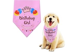 XUIGORT Pink Dog Birthday Bandana, Cotton Triangle Girl Dog Scarf Pets Birthday Party Supplies for Small, Medium, Large Dogs, Bandana for Dogs Puppy Birthday Party