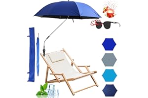 NAUXIU Parasol na krzesło z zaciskiem, uniwersalny, regulowany, 122 cm, UPF 50+, bardzo duży klips chroniący przed promieniowaniem UV, klips do parasola, na taras, krzesła plażowe, wózki golfowe