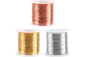 COYANYU 3 Rollos Alambre para Cuentas, Alambre de Cobre para Joyeria, Alambre de Aluminio Flexible para Abalorios para Pulseras Collares Fabricación de Joyas, Alambre Artesanal de Metal 0,3 mm x 50 m