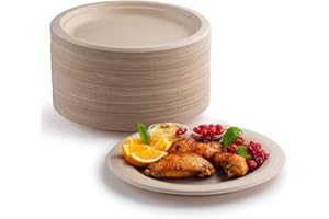 EVYIENEN 50 piatti di carta, marrone,23 cm, 100% biodegradabili e compostabili, piatti usa e getta, ecologici, per picnic, barbecue (50 pezzi/23CM, marrone)