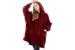 Aisbo Plaid Felpa Coperta con Maniche - Pigiama Coperta Indossabile Donna e Uomo Oversize con Manica e Cappuccio Regalo Compleanno Natale Donna, Hoodie Blanket (Rosso,95x85cm)