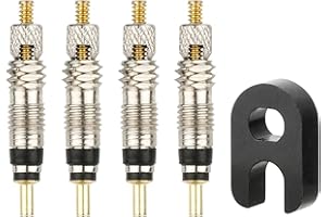 GLANZEND Presta Valve Cores, 4 PCS Replacement Bicycle Presta Valve Remover Tool Kit, Copper Tubeless Presta Valve Core with Core Removal Tool for Universal Road MTB Bike Tires Car