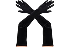 LUSOFIE Czarne rękawiczki, długie, damskie, eleganckie w stylu lat 20., aksamitne, na Halloween, imprezę, do kostiumu, dla panny młodej, maskarady, rękawiczki operowe, wesele, czarny, 1 Paar lange Schwarz