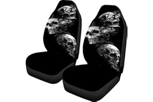 Biyejit Skulls Car Seat Covers Full Set Truck SUV Sedan Auto Protector Case Universal Fit Interior Decor Accessory