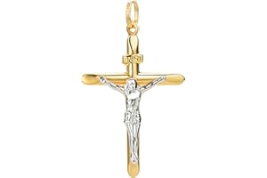 PRINS JEWELS Unisex Pendant Cross with Jesus 14 Carat 585 Yellow Gold White Gold
