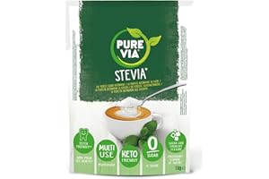 Pure Via - Poudre Cristallisée, Alternative au Sucre d’Origine Naturelle - Stévia, Zéro Sucre, 1 x 1Kg