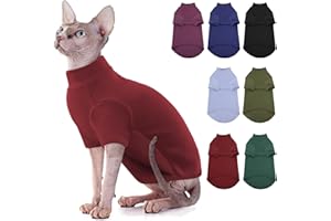 AOFITEE Turtleneck Jumper for Cats, Soft Sphynx Cats Shirt Hairless Cat Jumpers with Sleeves, Warm Kitten Jumper Fleece Winter Pajamas Jumpsuit for Puppy Cat, Burgundy S