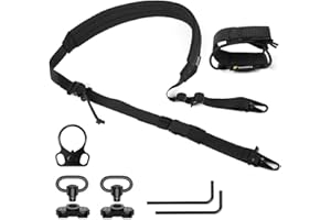 JOAASU Correa Portafusil 2 Punto, Cabestrillo de Rifle, Eslinga de Rifle Ajustable, Correa Flexible con Ganchos de Metal, Ideal para Deportes al Aire Libre y Caza (Negro)