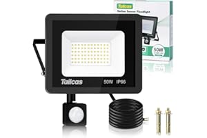 Tailcas Faretto Led da Esterno con Sensore di Movimento, IP66 Impermeabile Faro 4500LM, 72 Leds 6500K Bianca Fredda -Luce a Led da Interno ed Esterno per Garage Cortile Giardino (50 Watt)