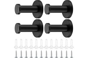 QIWUHAI 4-Pack Okrągłe Czarny Hak do Odzieży, Wieszak na Ręczniki ze Stali Nierdzewnej, Hak Garderobiany, Metalowe Haki Ściennych, Hak do Garderoby z Wkrętami dla Łazienki, Kuchni, Sypialni - 50mm/2inch