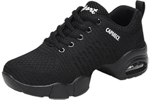 YUKTOPA Women's Jazz Shoes Lace-up Dance Shoes Breathable Mesh Air Cushion Lady Split Sole Platform Dance Sneakers