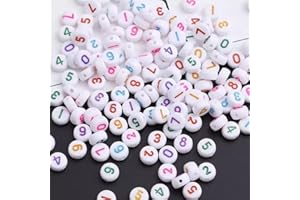HERZWILD 800pcs Number Bracelet Beads for Bracelet Making Acrylic Number Beads Round 0 to 9 Bead for Jewelry Making (Colour-Number)