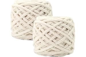 ‎MAXEE Maxee Chenille Wolle Garn 180 g(90 g*2), ca.130 m, Super Soft Knitting, Chunky Grobstrick Weiches Wollgarn zum Häkeln, Chenille zum Weben von Schals, Mützen, Decken, Zierkissen-Beige 15