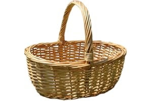SMELEYOU Panier Osier, Panier en Osier avec Anse Pique-Nique Panier Cadeau Vide Rustique Panier De Panier Ovale Avec Doublure Pour Fourniture De Fête 35x27x13 cm Beige