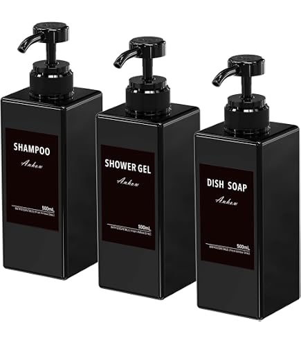Dispenser per shampoo e balsamo – moderne bottiglie per shampoo ricaricabili per doccia – Set di dispenser vuoto per bagnoschiuma – eleganti etichette permanenti, per bagno dell'hotel (set da 3
