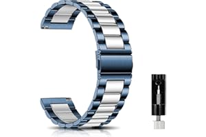 CeiBand Métal Bracelet pour 22mm 20mm 18mm Bracelets de Remplacement Banda de Montre de Rechange en Acier Inoxydable pour Femme Homme-Argent/Bleu