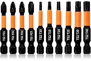 Hilpaty Juego de 10 Puntas Atornillador Torx y Pozidriv PZ1 PZ2*2 PZ3 T10 T15 T20 T25 T30 T40, Bit Destornillador Imantadas Impacto, Longitud 50mm, Vástago Hexagonal de 1/4"