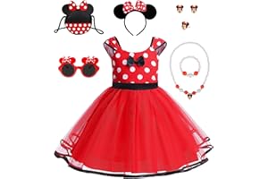 HOUSTAR Deguisement Princesse Fille, Enfants Bébé Robe Tutu à Pois avec Oreilles Souris Sac, Bandeau, Collier, Enfants, Robe pour Fête Noël Carnaval Anniversaire, Élégante, Photographie Costume