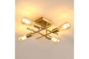 Comely Lámpara de Techo Industrial, Lámpara de Araña Dorado de 4 Luces, E27 Plafon Sputnik Vintage Para Dormitorio Cocina Comedor Pasillo Entrada
