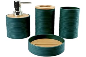 Hosoncovy 4 Pcs Bathroom Container Set Bathroom Accessory Set with Soap Dispenser, Bathroom Cup, Soap Dish ，Toothbrush and Toothpaste Holder (Dark Green)
