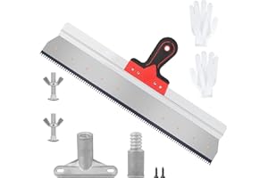 CPROSP CPORSP Raclette Dentée Aciers Inoxydables 560mm, Platoir Denté avec Poignée Souple, Gants et Adaptateur, pour revêtements de sol/masse de compensation, résine époxy, raclette de surface, outil parfait