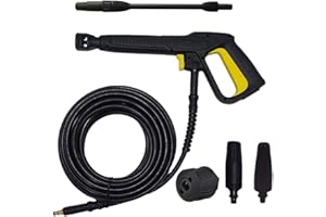 Aim Tools Pistolet do mycia wysokociśnieniowego kompatybilny z myjkami wysokociśnieniowymi Karcher + wąż 5 m z mosiężnymi złączkami szybkozłącznymi + obrotowa dysza turbo + regulowana dysza natryskowa