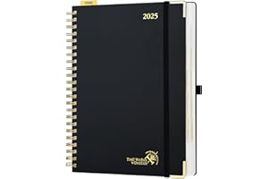 POPRUN Agenda 2025 Journalier A4 Grand Format 30,5 x 22 cm - Couverture Rigide Spirale, 1 Page par Jour, D'Jan 2025 à Déc 2025-12 Mois, Avec règle signet, Papier 80 g/m², Noir-BK
