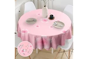 ‎G-DAKE G-dake Tischdecke Abwaschbar Rund Rosa 150 cm, Tischdecke Garten Blumen Polyester Wetterfest Gartentischdecke für Küche Garten Couchtisch Party Dekoration Innen und Draußen
