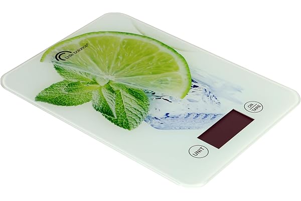 LITTLE BALANCE 8034 Slim, Balance de cuisine electronique, 5 kg / 1 g, Plateau en verre trempe, Extra-plate, Citron
