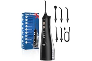 HSWEETH Hydropulseur Dentaire, Jet Dentaire Vainqueur du Test 2025, 5 Embouts et 4 Modes, Nettoyage Interdentaire, Soins Bucco-Dentaires, Grand Réservoir, Étanchéité IPX7, pour la Maison et Les Voyages Noir