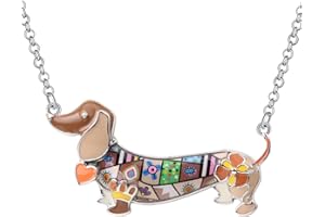 DUOWEI Cute Dachshund Gifts Floral Enamel Dachshund Necklace Pendant Keepsake Memorial for Women Girls Dog Lovers