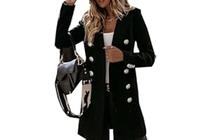 WJANYHN Autumn and Winter Leisure Exquisite Fashion Long-Sleeved Suit Collar Double-Breasted Nizi Jacket Windbreaker Coat Women