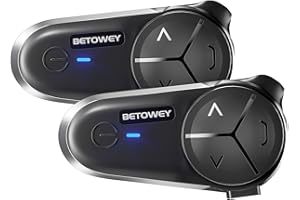 BETOWEY Interfono Moto Bluetooth Coppia BT-S5, Dotato Di Bluetooth V5.3, Audio Multitasking, Due Tipi Di Microfoni, Adatto A 10 Piloti, Confezione Doppia