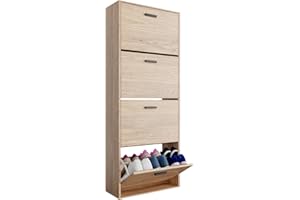 CASABEL Meuble de Rangement a Chaussure 24 Paires - Armoire Etagere Grande Capacité pour Entree, Couloir - L60xP24xH150 cm - Portes et Cadre Bois Clair