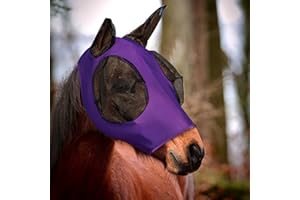 AIEX Maschera da Mosca per Cavallo Pony con Occhi e Orecchie in Rete, Tessuto Traspirante, Liscia, con Protezione UV, Elasticizzata (Viola)