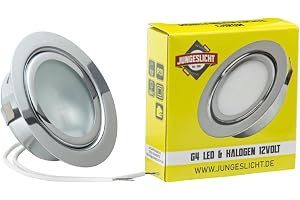 Infälld möbellampa med 20 watt 12 V halogenlampor, 1,8 m kabel och AMP-pluggfärg: glansig förkromad dimbar