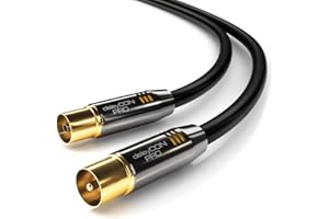 deleyCON 1m Cavo Antenna TV 4K Coassiale - Cavo TV HDTV Full HD - Spina IEC a Presa IEC - Connettori in Metallo - Analogico Digitale - Nero