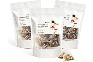 Five Treasure Tea – traditionell blandning, kroppsenergi, 30 påsar | Pyramid tepåsar. Brant 3-5 minuter. 30 påsar per låda. Återanvändbar. Smidig smak